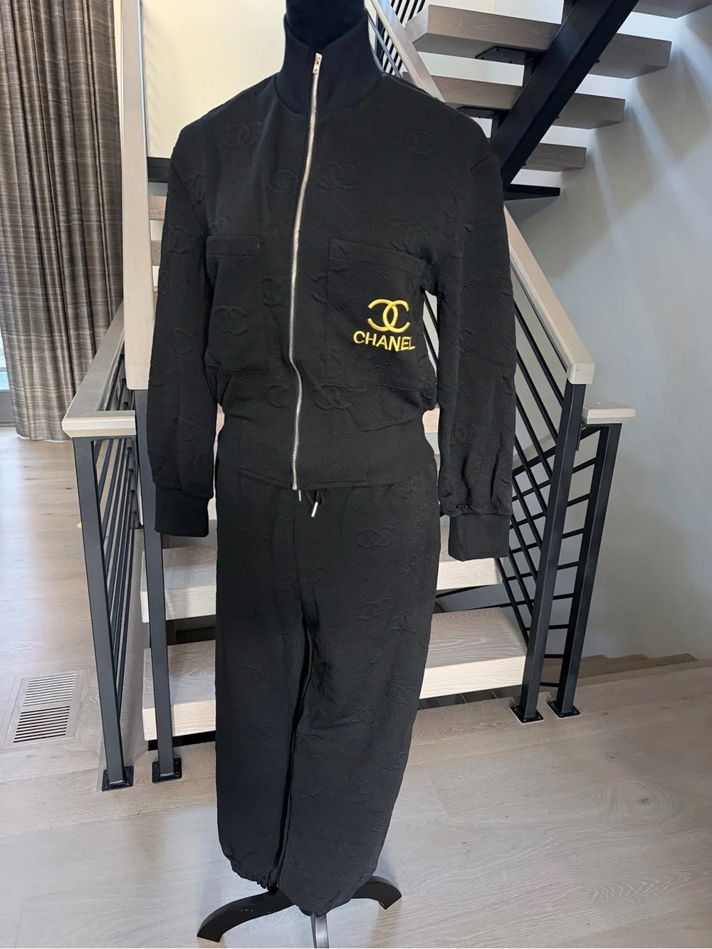 Black Two Piece Matching Set Tracksuit with pockets size S